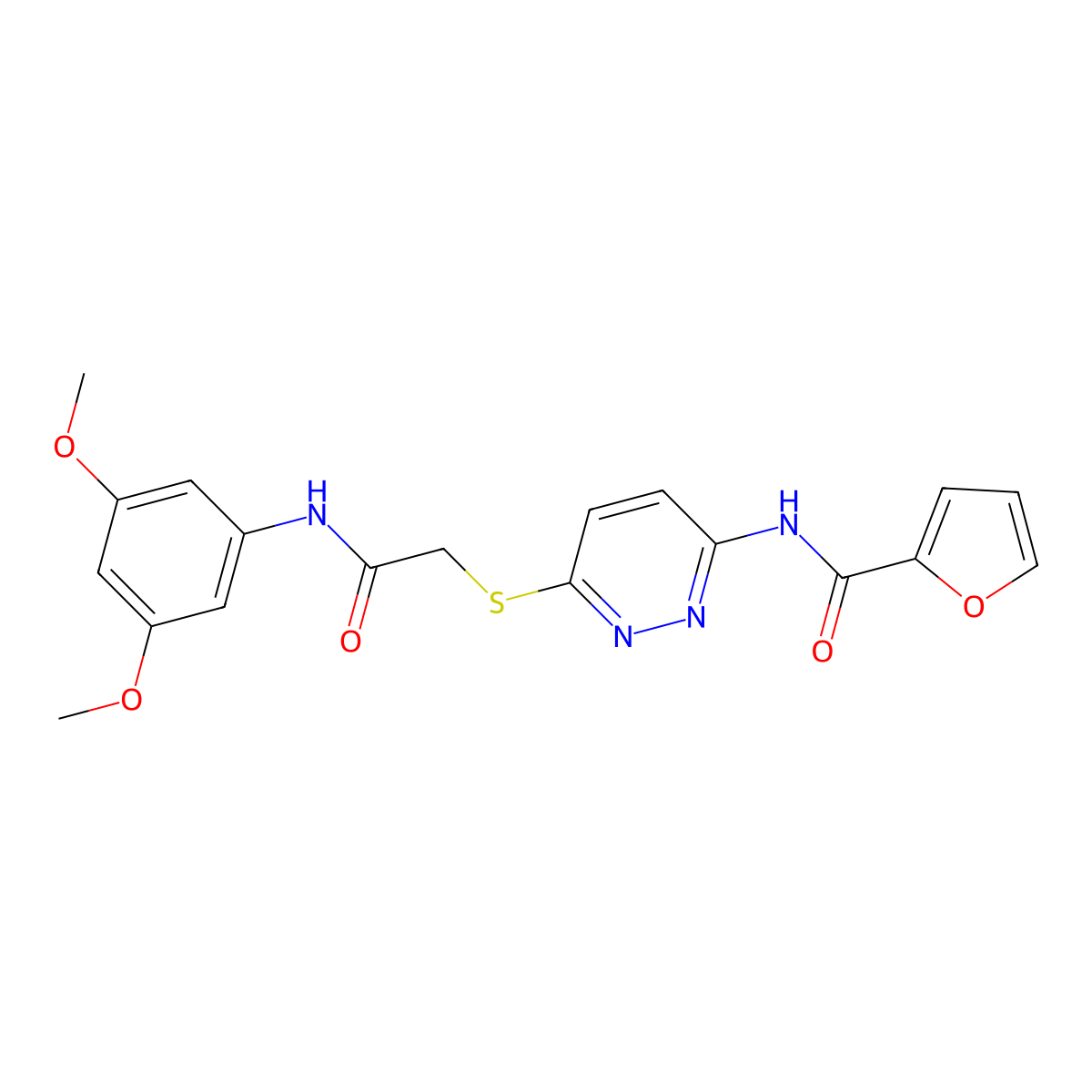 N-(6-((2-((3,5-dimethoxyphenyl)amino)-2-oxoethyl)thio)pyridazin-3-yl)furan-2-carboxamide molecular structure, CAS 1021061-71-1