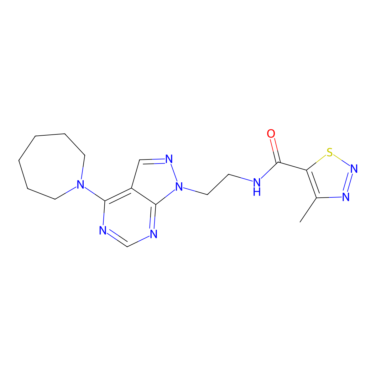 N-(2-(4-(azepan-1-yl)-1H-pyrazolo[3,4-d]pyrimidin-1-yl)ethyl)-4-methyl-1,2,3-thiadiazole-5-carboxamide molecular structure, CAS 1021061-79-9