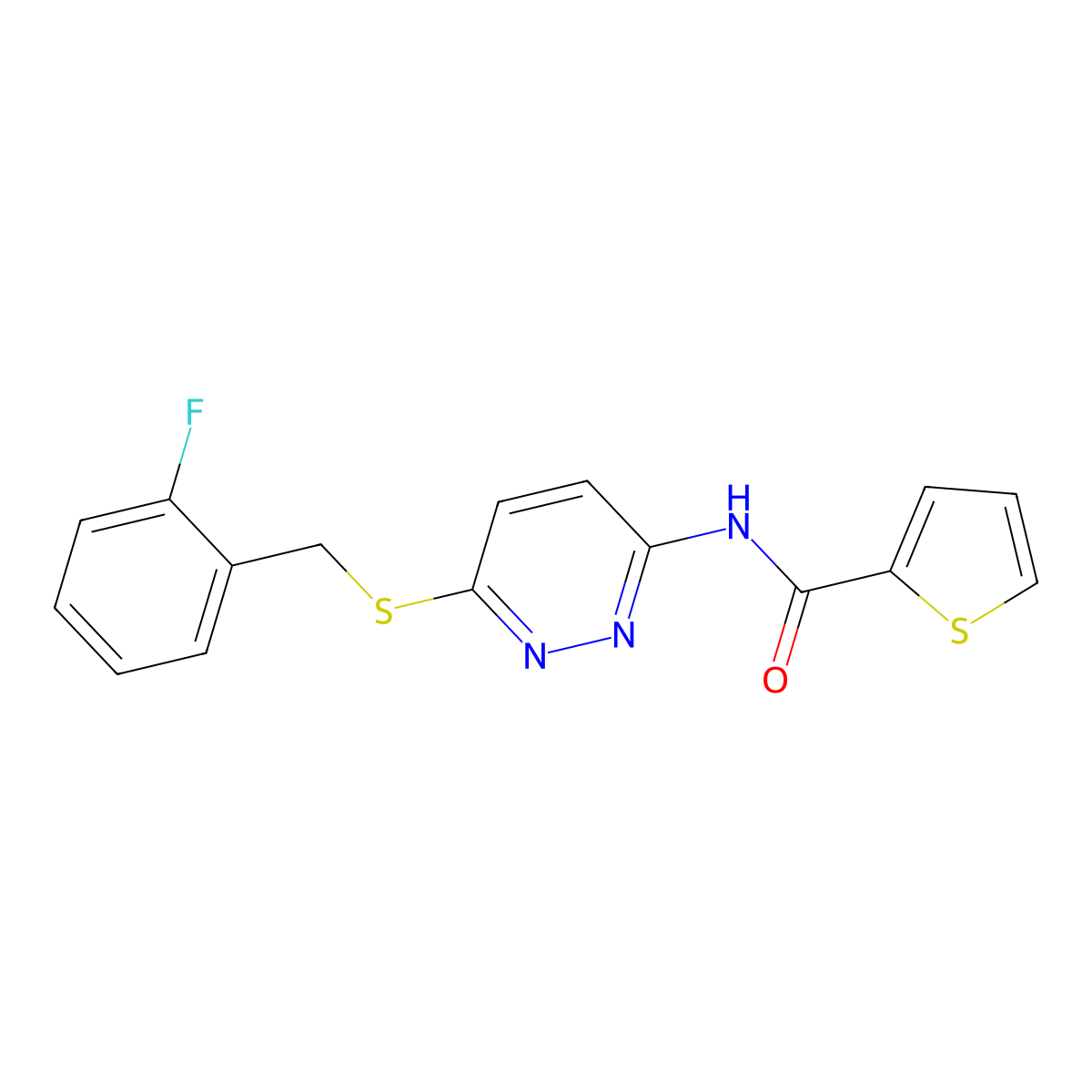 N-(6-((2-fluorobenzyl)thio)pyridazin-3-yl)thiophene-2-carboxamide molecular structure, CAS 1021061-80-2