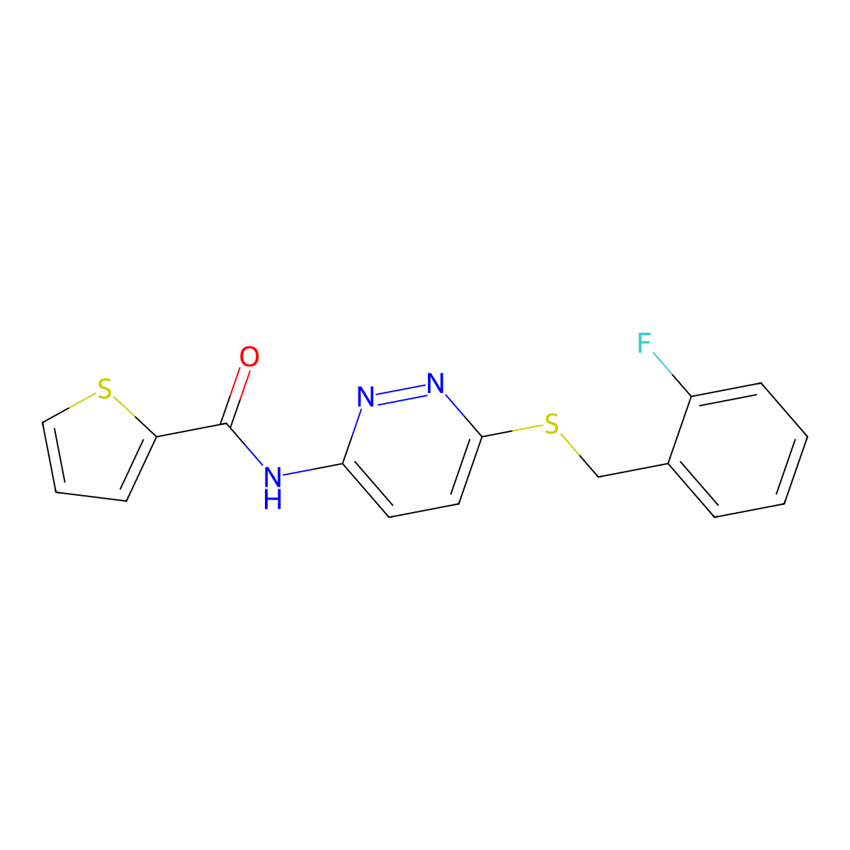 N-(6-((2-fluorobenzyl)thio)pyridazin-3-yl)thiophene-2-carboxamide molecular structure, CAS 1021061-80-2