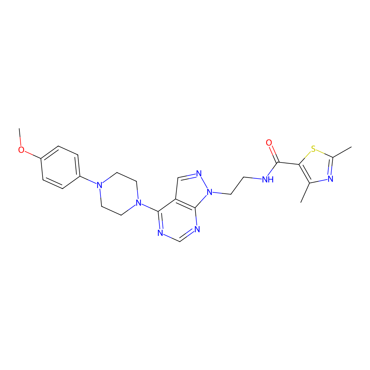 N-(2-(4-(4-(4-methoxyphenyl)piperazin-1-yl)-1H-pyrazolo[3,4-d]pyrimidin-1-yl)ethyl)-2,4-dimethylthiazole-5-carboxamide molecular structure, CAS 1021061-82-4