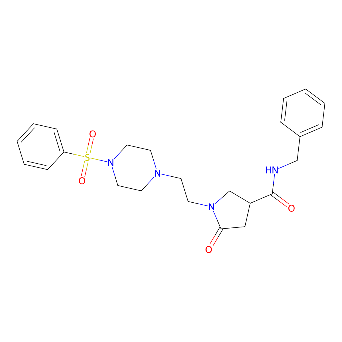 N-benzyl-5-oxo-1-(2-(4-(phenylsulfonyl)piperazin-1-yl)ethyl)pyrrolidine-3-carboxamide molecular structure, CAS 1021061-85-7