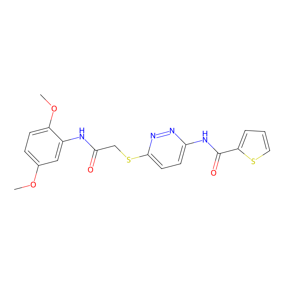 N-(6-((2-((2,5-dimethoxyphenyl)amino)-2-oxoethyl)thio)pyridazin-3-yl)thiophene-2-carboxamide molecular structure, CAS 1021061-88-0