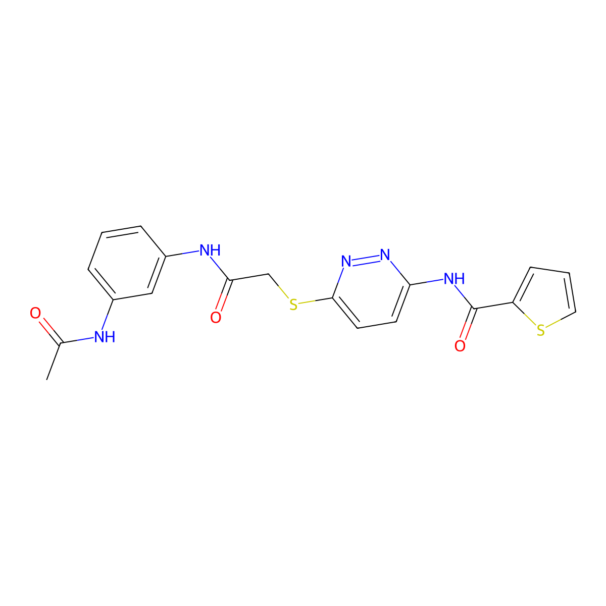 N-(6-((2-((3-acetamidophenyl)amino)-2-oxoethyl)thio)pyridazin-3-yl)thiophene-2-carboxamide molecular structure, CAS 1021061-90-4