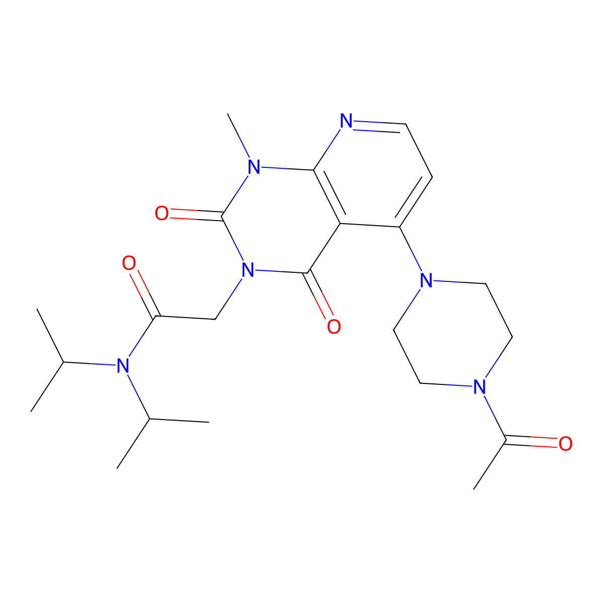 2-(5-(4-acetylpiperazin-1-yl)-1-methyl-2,4-dioxo-1,2-dihydropyrido[2,3-d]pyrimidin-3(4H)-yl)-N,N-diisopropylacetamide molecular structure, CAS 1021062-00-9