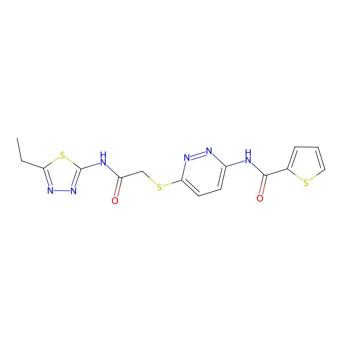 N-(6-((2-((5-ethyl-1,3,4-thiadiazol-2-yl)amino)-2-oxoethyl)thio)pyridazin-3-yl)thiophene-2-carboxamide molecular structure, CAS 1021062-01-0