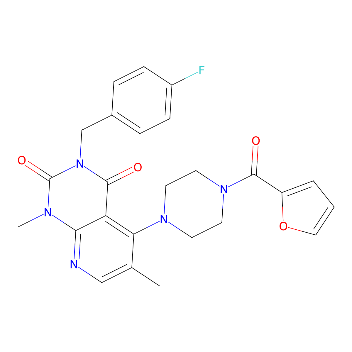3-(4-fluorobenzyl)-5-(4-(furan-2-carbonyl)piperazin-1-yl)-1,6-dimethylpyrido[2,3-d]pyrimidine-2,4(1H,3H)-dione molecular structure, CAS 1021062-23-6