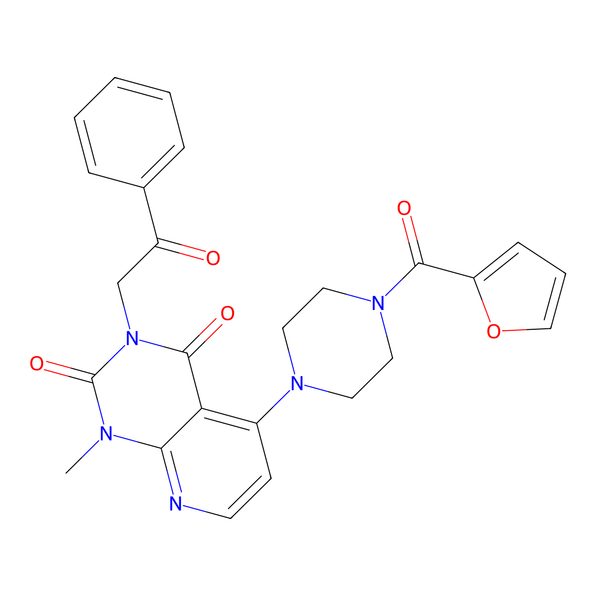 5-(4-(furan-2-carbonyl)piperazin-1-yl)-1-methyl-3-(2-oxo-2-phenylethyl)pyrido[2,3-d]pyrimidine-2,4(1H,3H)-dione molecular structure, CAS 1021062-34-9