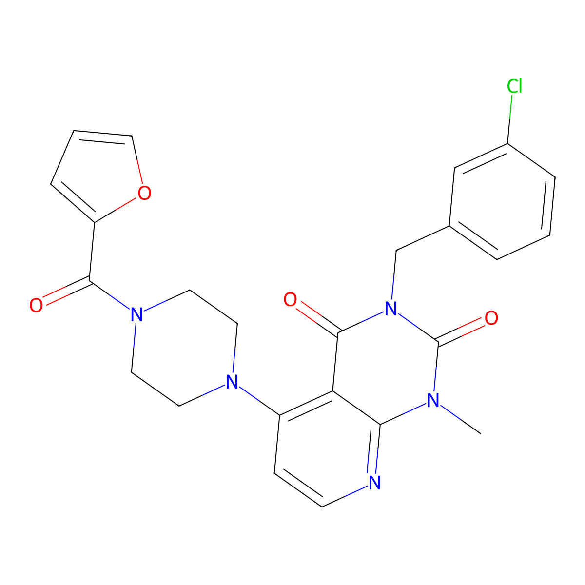 3-(3-chlorobenzyl)-5-(4-(furan-2-carbonyl)piperazin-1-yl)-1-methylpyrido[2,3-d]pyrimidine-2,4(1H,3H)-dione molecular structure, CAS 1021062-38-3