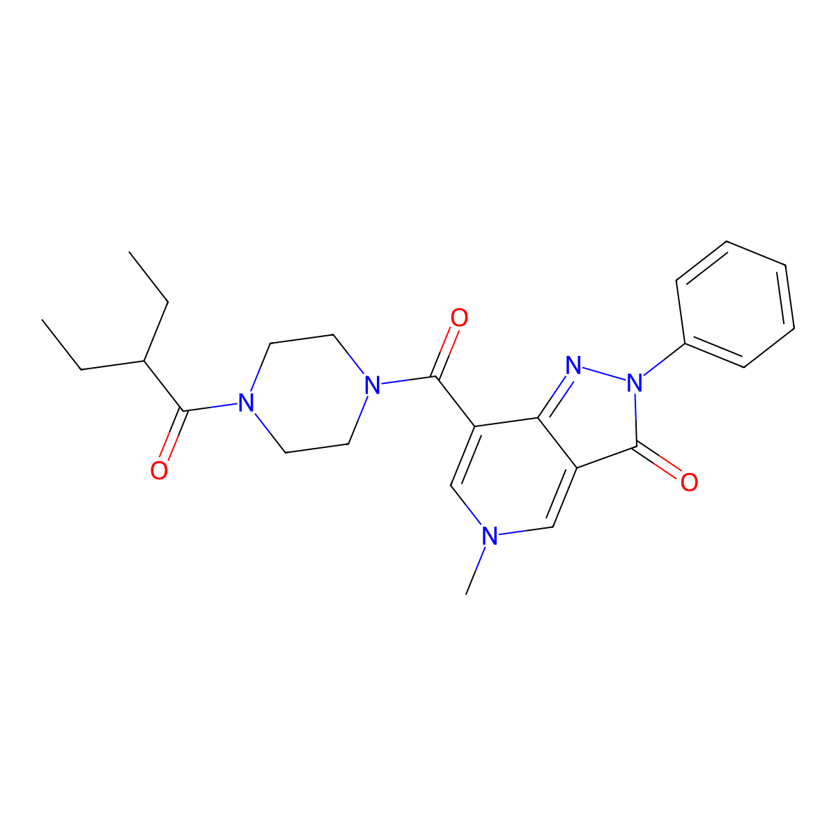 7-(4-(2-ethylbutanoyl)piperazine-1-carbonyl)-5-methyl-2-phenyl-2H-pyrazolo[4,3-c]pyridin-3(5H)-one molecular structure, CAS 1021062-42-9