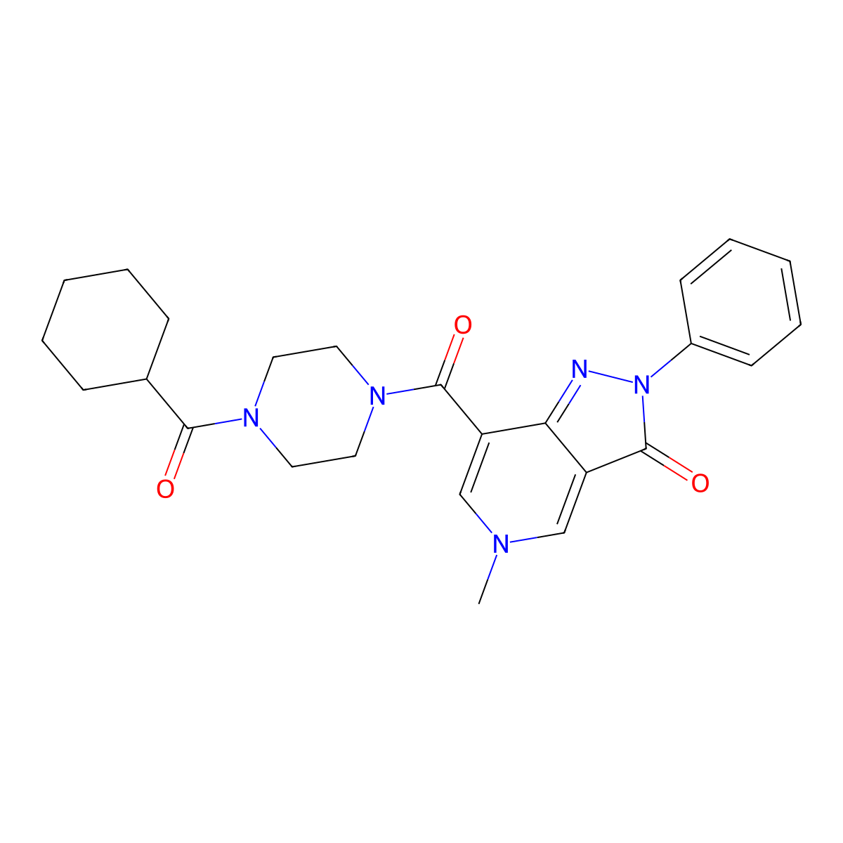 7-(4-(cyclohexanecarbonyl)piperazine-1-carbonyl)-5-methyl-2-phenyl-2H-pyrazolo[4,3-c]pyridin-3(5H)-one molecular structure, CAS 1021062-45-2