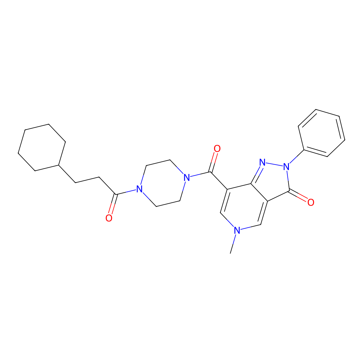 7-(4-(3-cyclohexylpropanoyl)piperazine-1-carbonyl)-5-methyl-2-phenyl-2H-pyrazolo[4,3-c]pyridin-3(5H)-one molecular structure, CAS 1021062-48-5