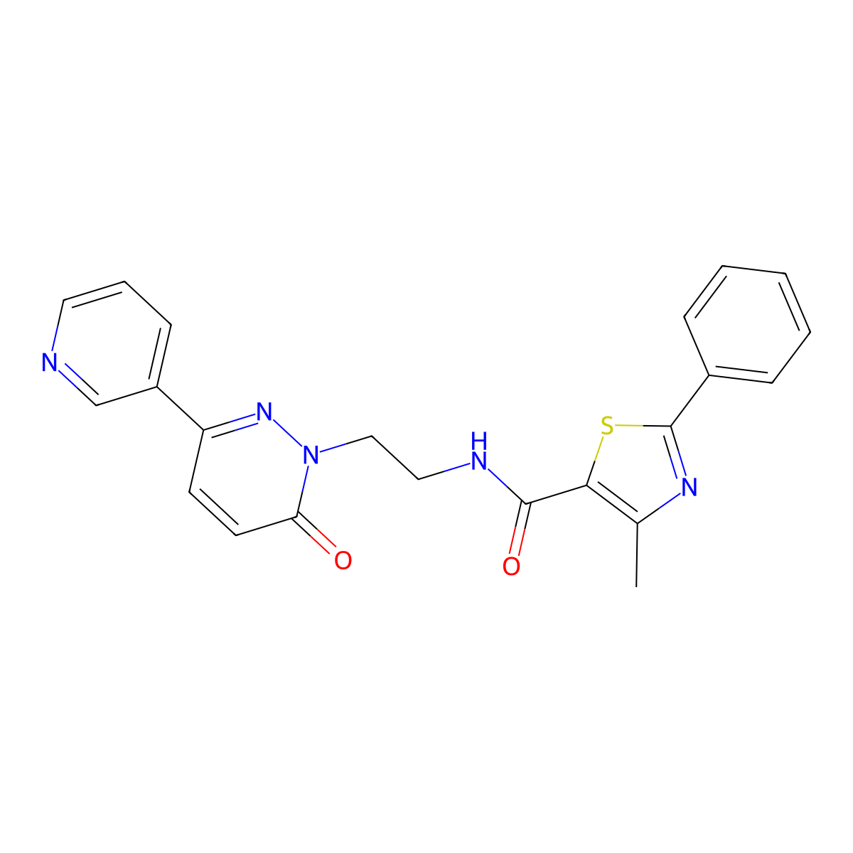 4-methyl-N-(2-(6-oxo-3-(pyridin-3-yl)pyridazin-1(6H)-yl)ethyl)-2-phenylthiazole-5-carboxamide molecular structure, CAS 1021062-59-8