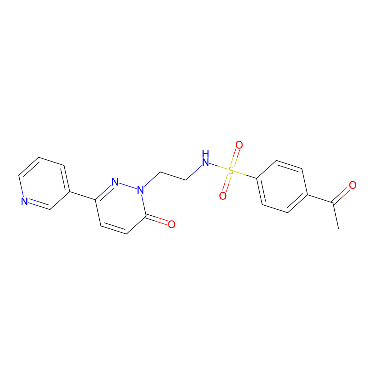 4-acetyl-N-(2-(6-oxo-3-(pyridin-3-yl)pyridazin-1(6H)-yl)ethyl)benzenesulfonamide molecular structure, CAS 1021062-65-6
