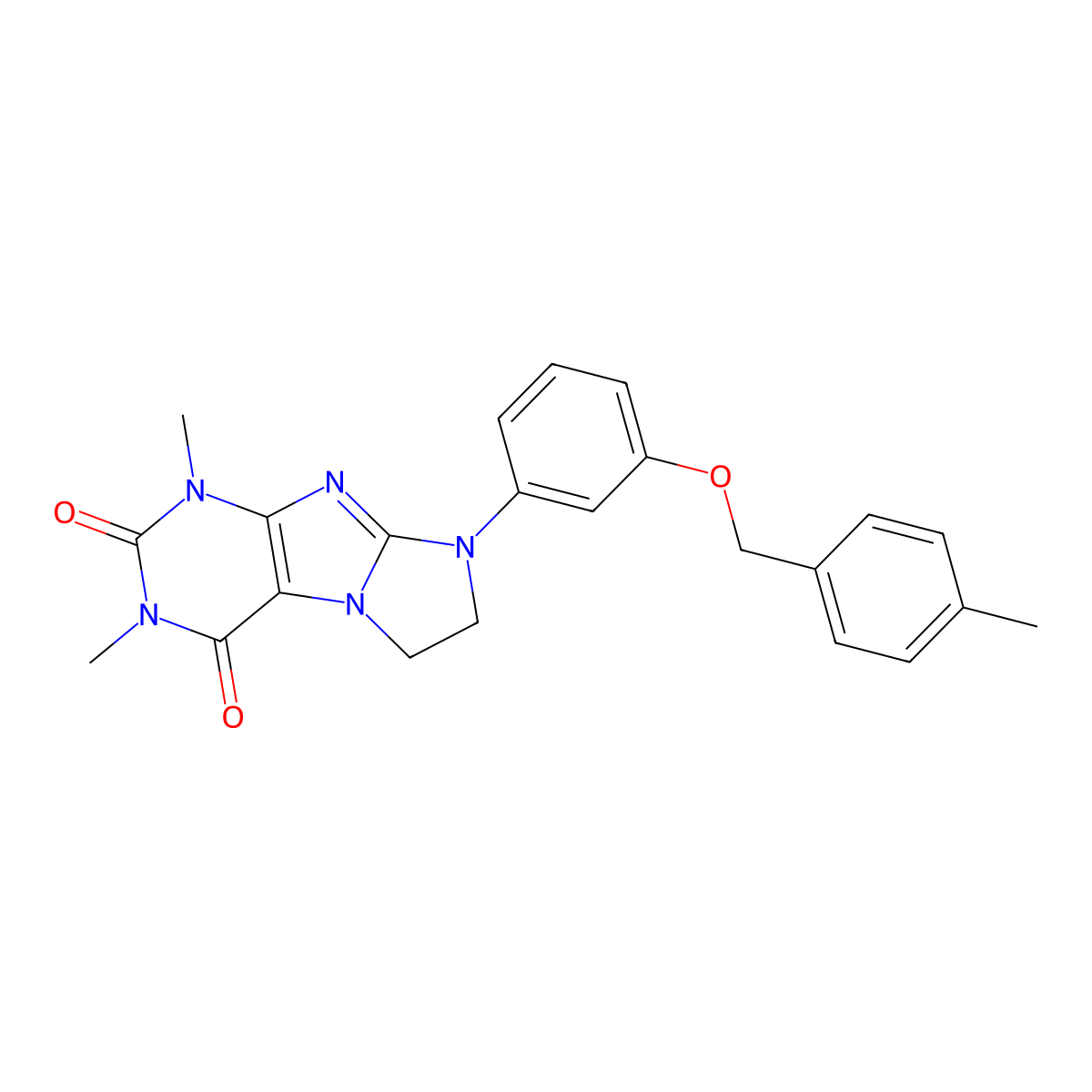 1,3-Dimethyl-8-{3-[(4-methylphenyl)methoxy]phenyl}-1,3,5-trihydroimidazolidino [1,2-h]purine-2,4-dione molecular structure, CAS 1021065-33-7