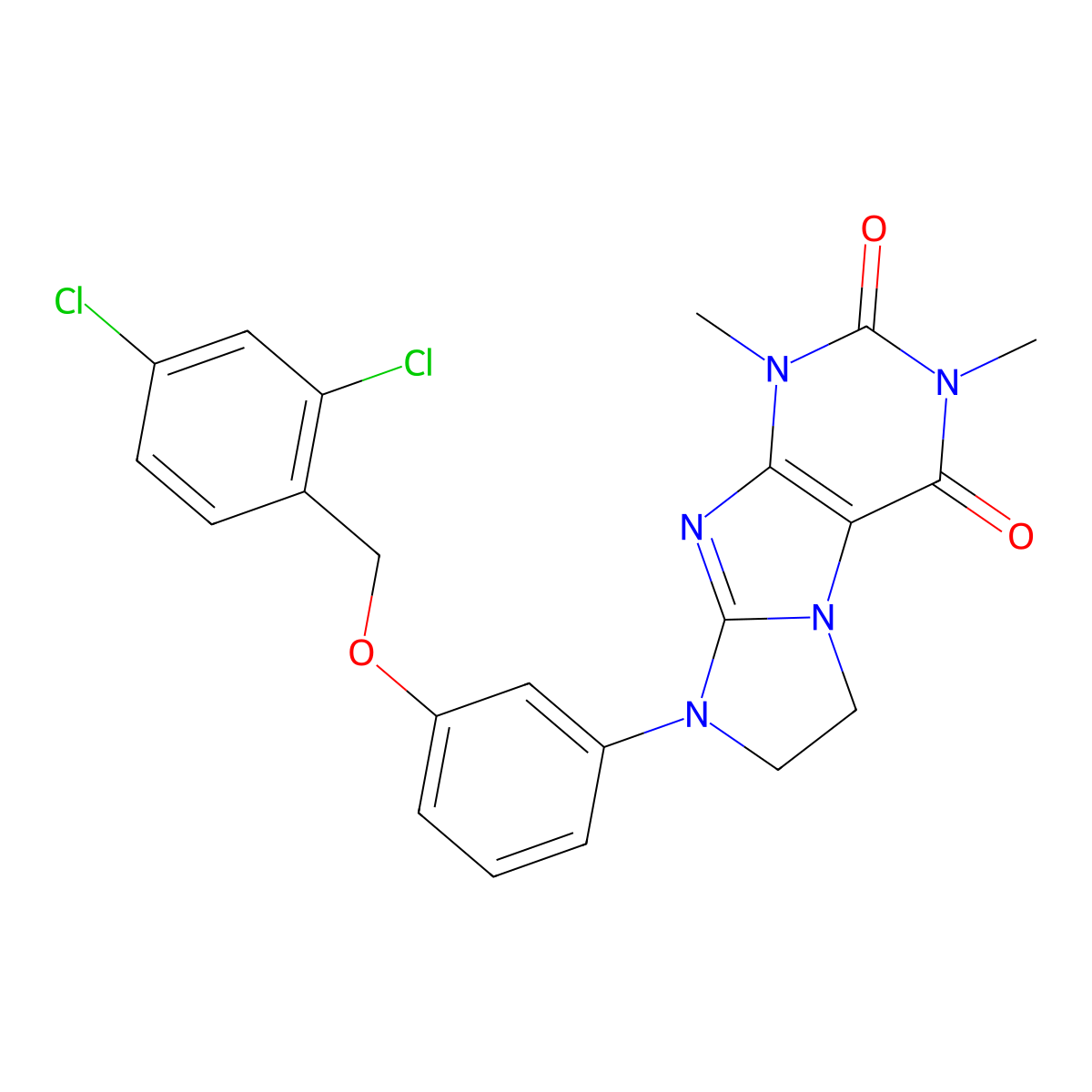 8-{3-[(2,4-Dichlorophenyl)methoxy]phenyl}-1,3-dimethyl-1,3,5-trihydroimidazoli dino[1,2-h]purine-2,4-dione molecular structure, CAS 1021065-39-3