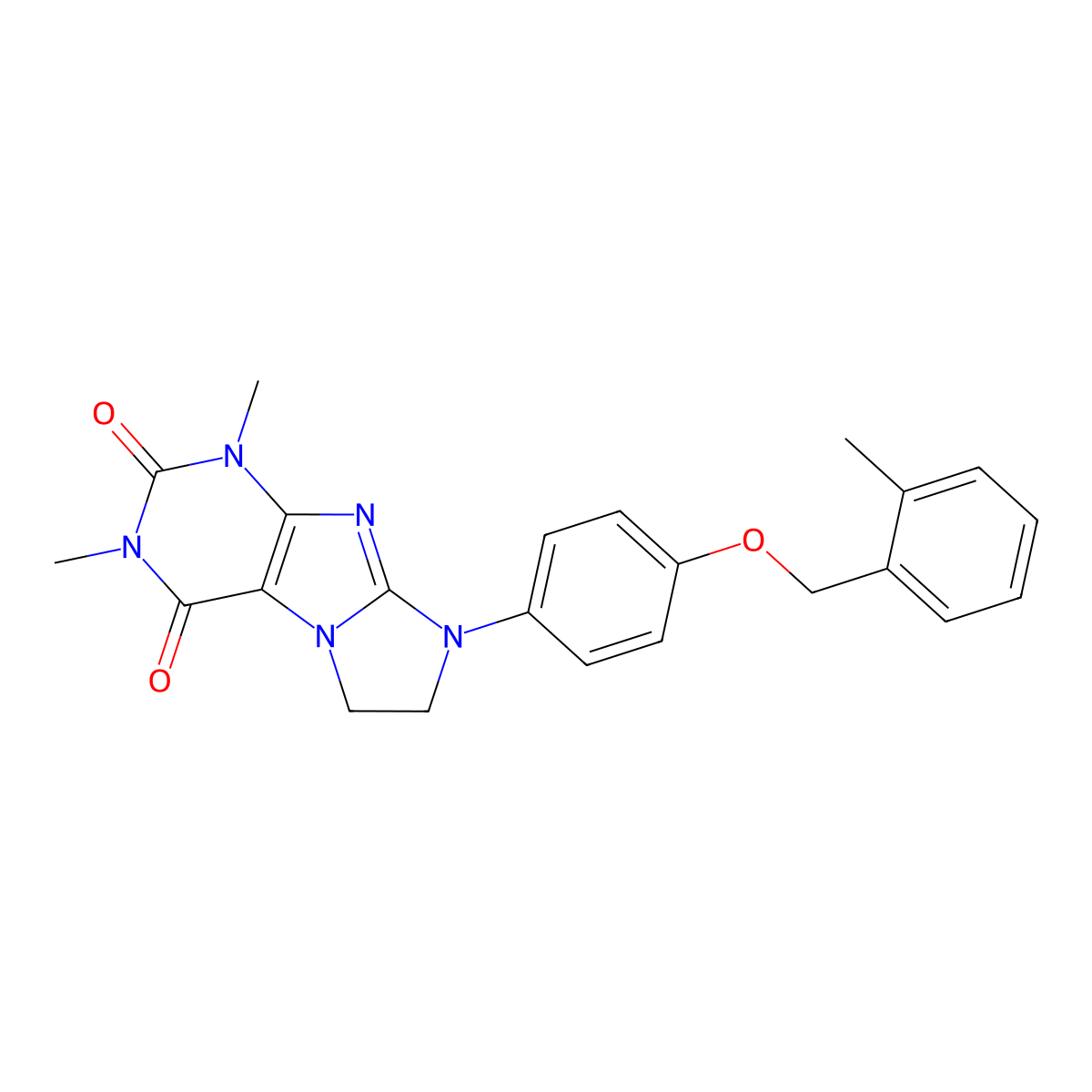 1,3-Dimethyl-8-{4-[(2-methylphenyl)methoxy]phenyl}-1,3,5-trihydroimidazolidino [1,2-h]purine-2,4-dione molecular structure, CAS 1021065-45-1