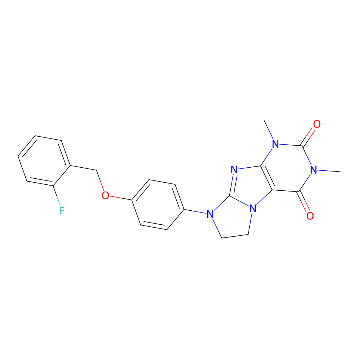 8-{4-[(2-Fluorophenyl)methoxy]phenyl}-1,3-dimethyl-1,3,5-trihydroimidazolidino [1,2-h]purine-2,4-dione molecular structure, CAS 1021065-48-4