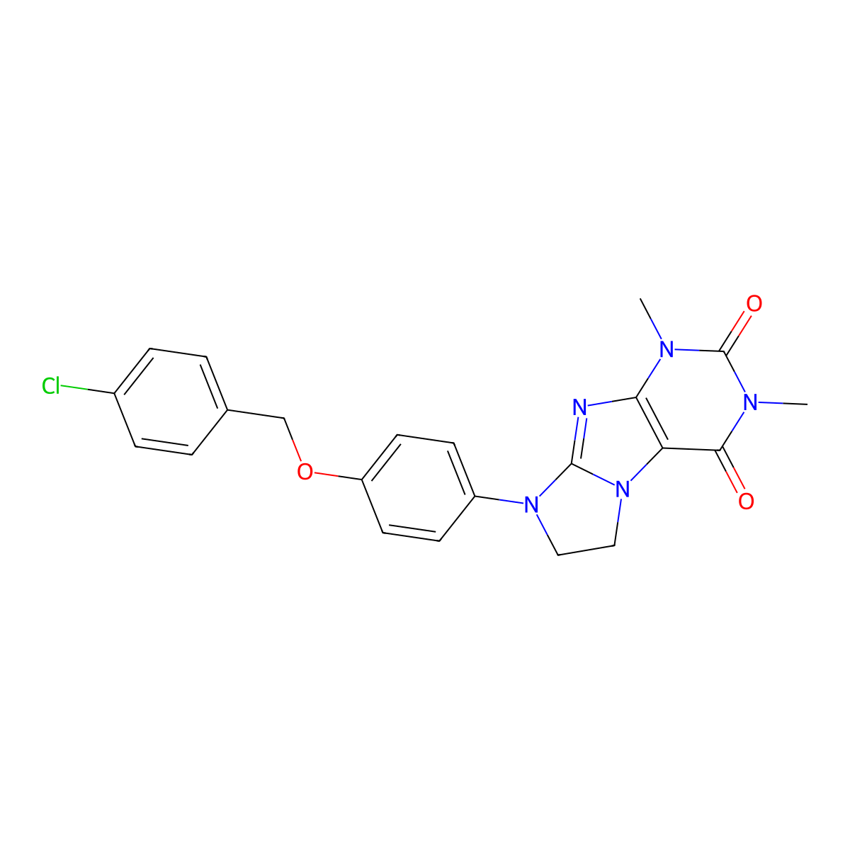 6-[4-[(4-Chlorophenyl)methoxy]phenyl]-2,4-dimethyl-7,8-dihydropurino[7,8-a]imidazole-1,3-dione molecular structure, CAS 1021065-51-9
