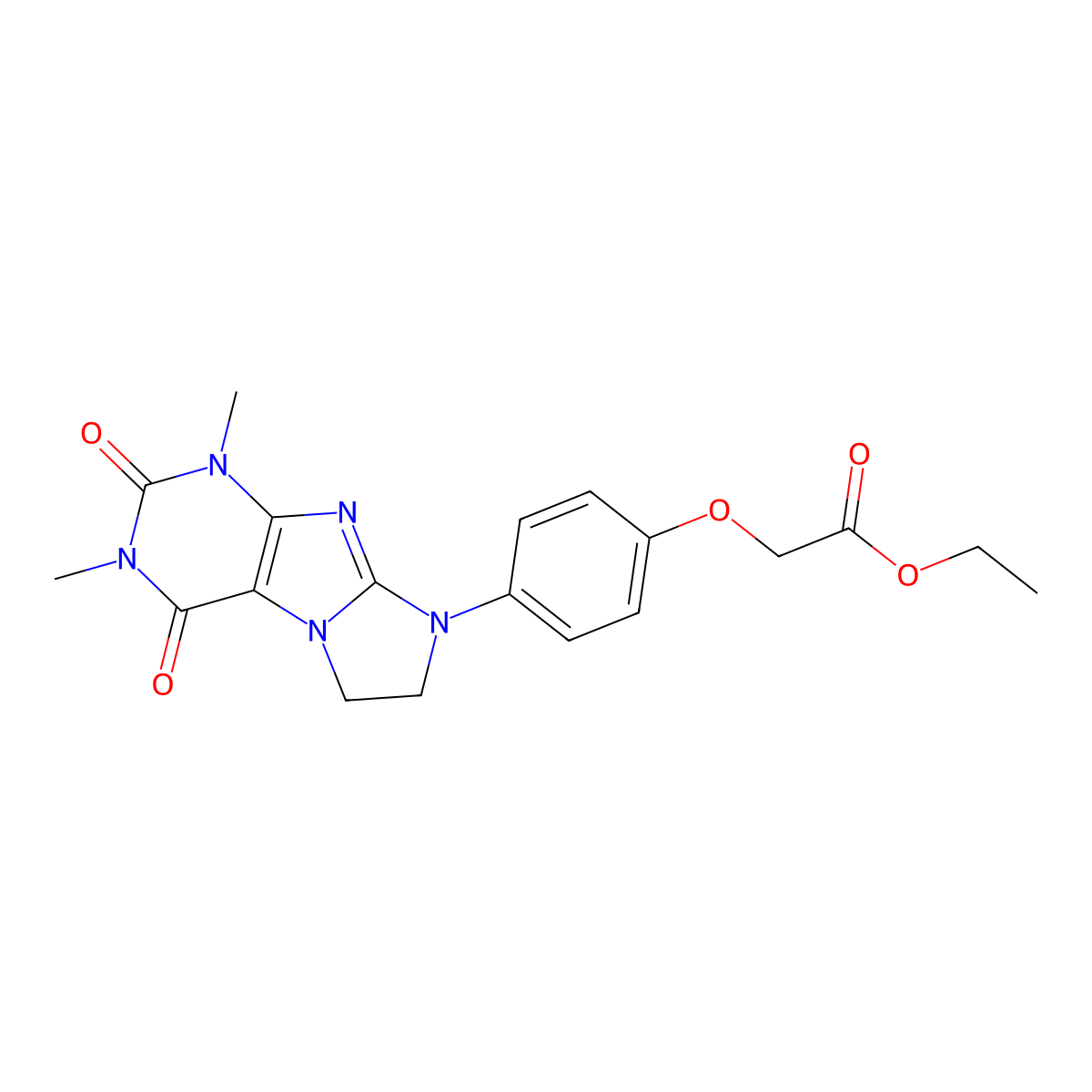 Ethyl 2-[4-(1,3-dimethyl-2,4-dioxo-1,3,5-trihydroimidazolidino[1,2-h]purin-8-y l)phenoxy]acetate molecular structure, CAS 1021065-53-1