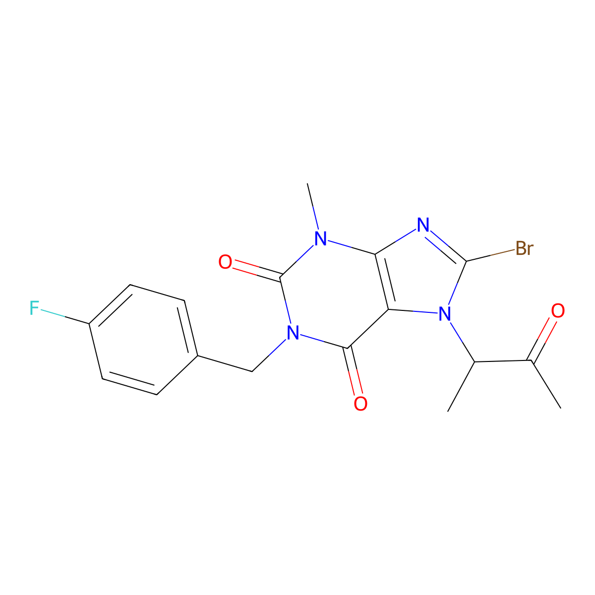 8-bromo-1-(4-fluorobenzyl)-3-methyl-7-(3-oxobutan-2-yl)-1H-purine-2,6(3H,7H)-dione molecular structure, CAS 1021065-55-3
