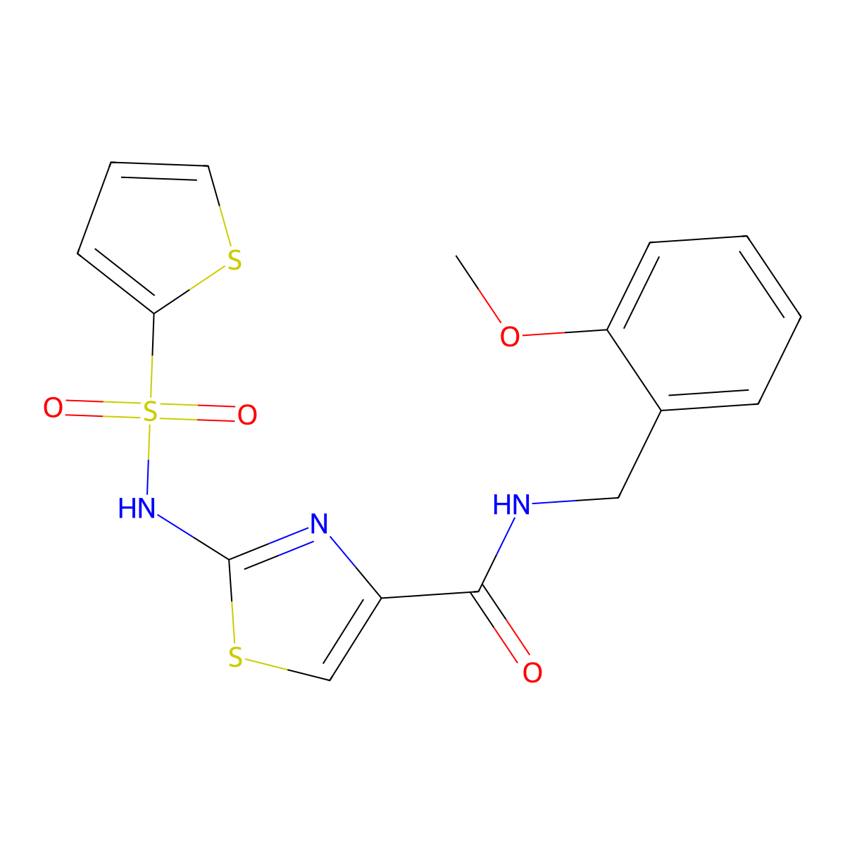 N-(2-methoxybenzyl)-2-(thiophene-2-sulfonamido)thiazole-4-carboxamide molecular structure, CAS 1021065-73-5