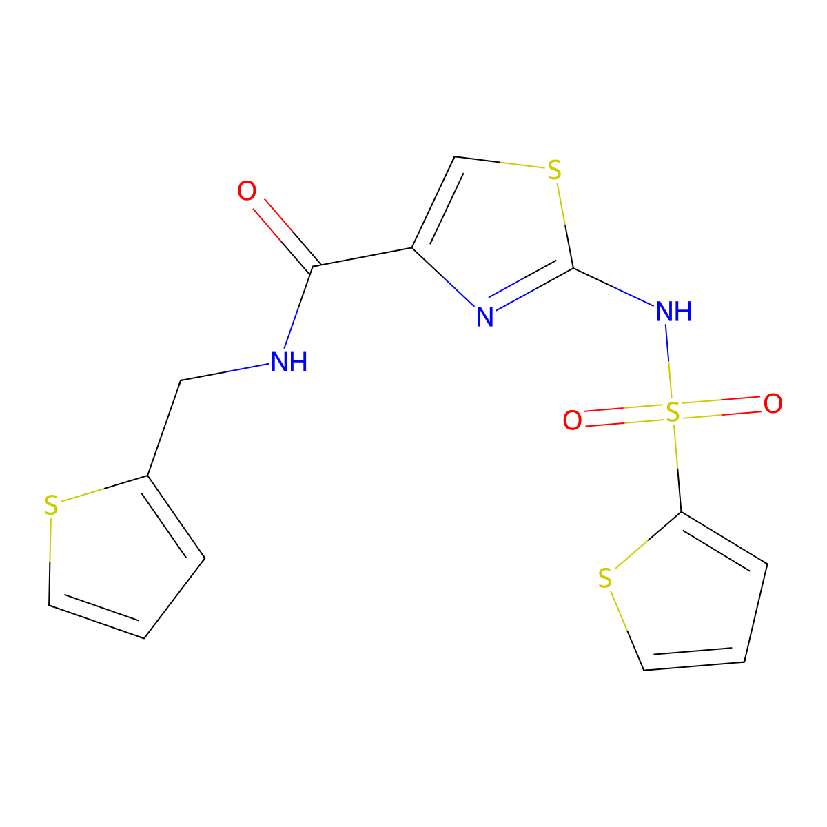N-(thiophen-2-ylmethyl)-2-(thiophene-2-sulfonamido)thiazole-4-carboxamide molecular structure, CAS 1021065-74-6