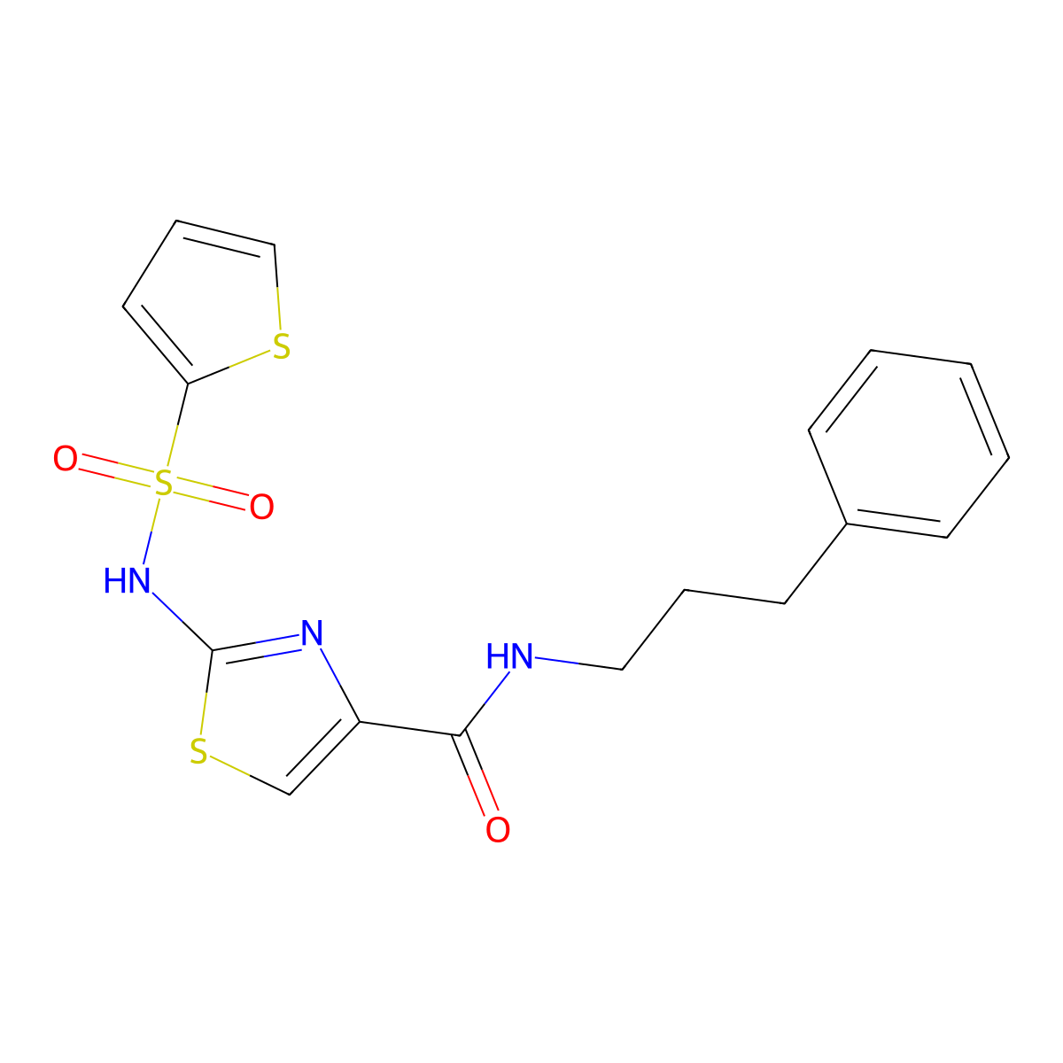 N-(3-phenylpropyl)-2-(thiophene-2-sulfonamido)thiazole-4-carboxamide molecular structure, CAS 1021065-75-7