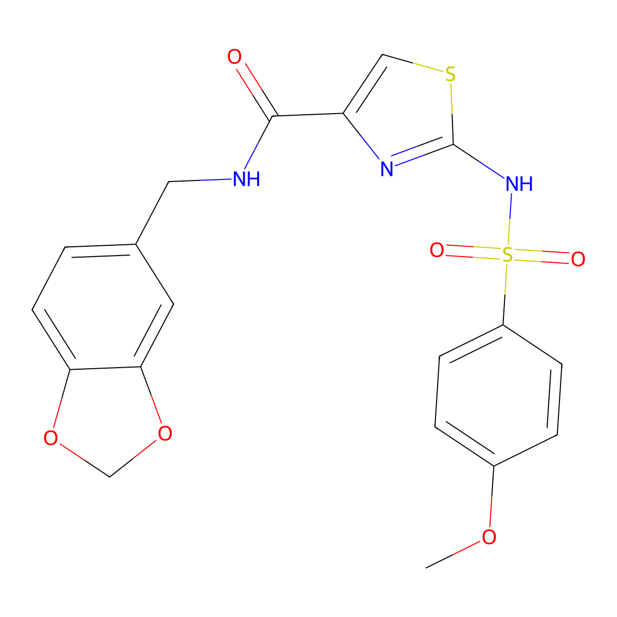 N-(benzo[d][1,3]dioxol-5-ylmethyl)-2-(4-methoxyphenylsulfonamido)thiazole-4-carboxamide molecular structure, CAS 1021065-81-5