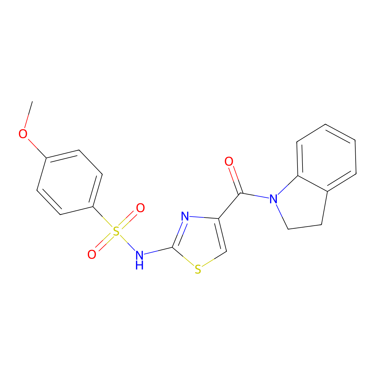 N-(4-(indoline-1-carbonyl)thiazol-2-yl)-4-methoxybenzenesulfonamide molecular structure, CAS 1021065-83-7