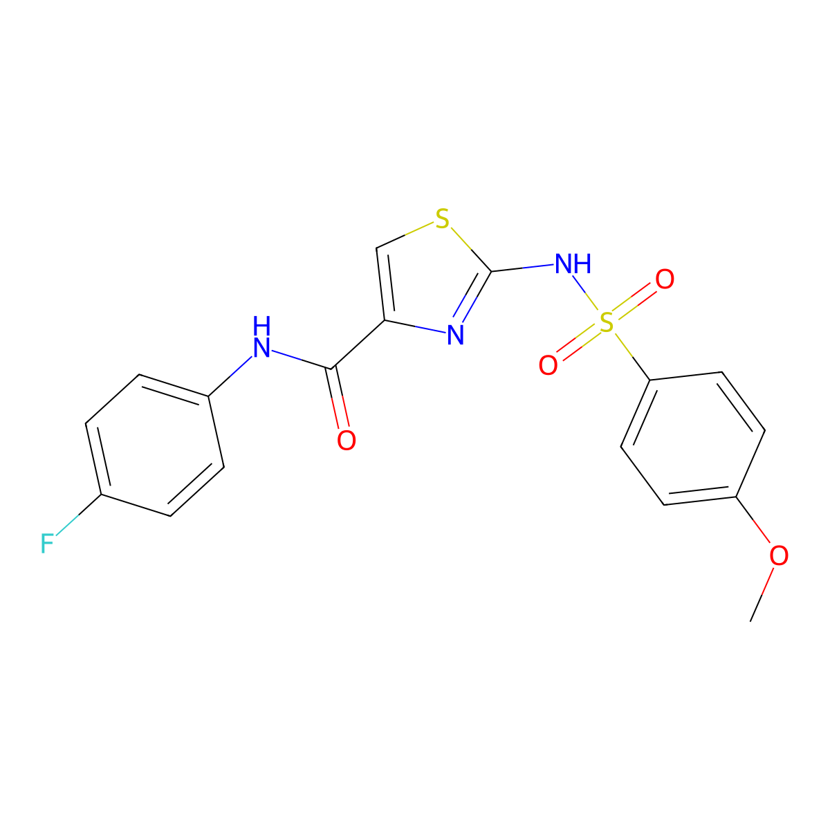 N-(4-fluorophenyl)-2-(4-methoxyphenylsulfonamido)thiazole-4-carboxamide molecular structure, CAS 1021065-86-0