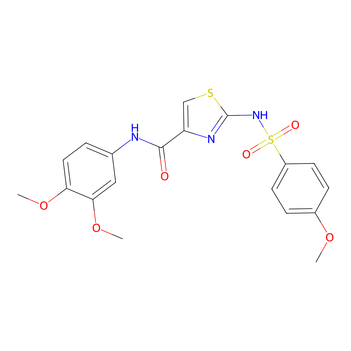 N-(3,4-dimethoxyphenyl)-2-(4-methoxyphenylsulfonamido)thiazole-4-carboxamide molecular structure, CAS 1021065-91-7