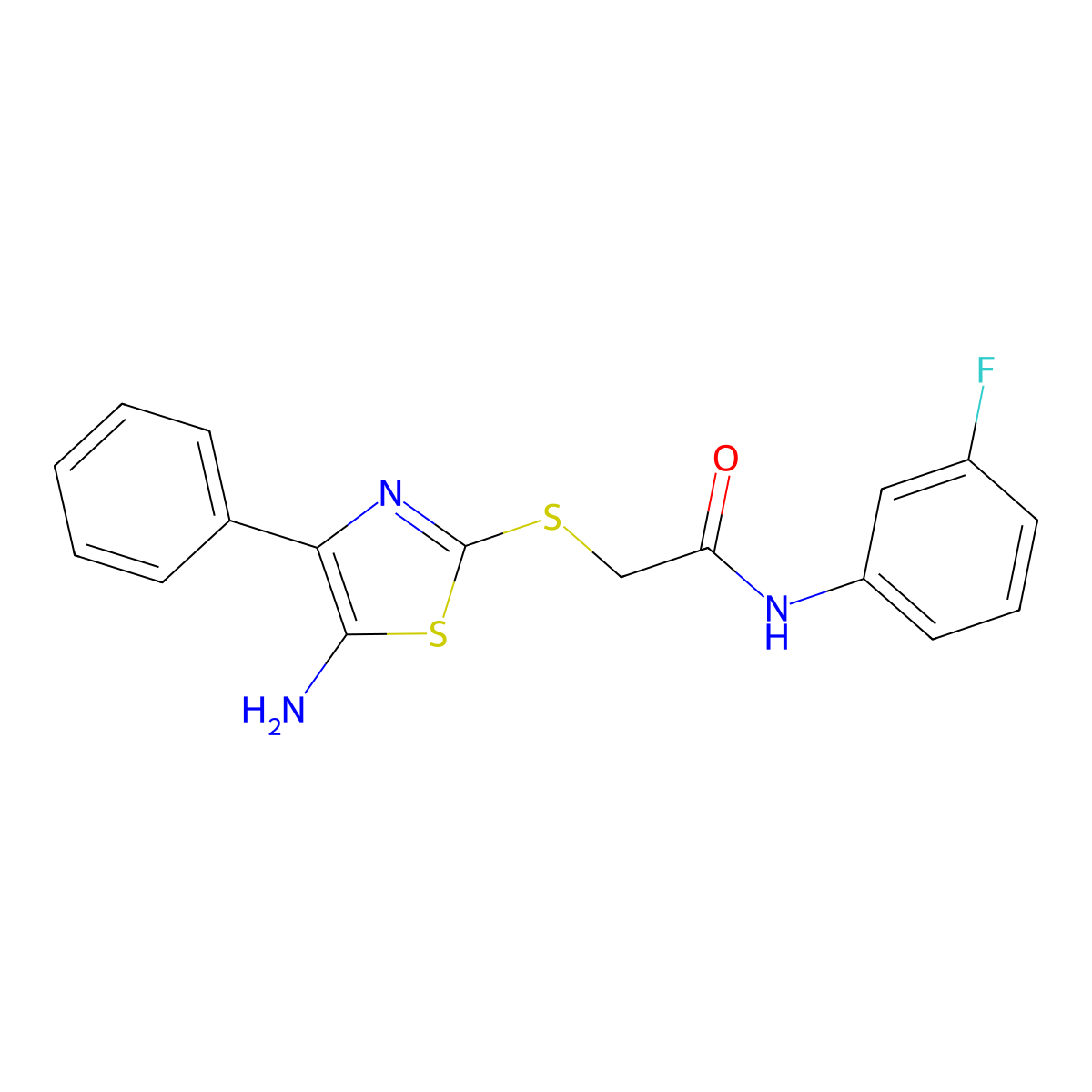 2-((5-amino-4-phenylthiazol-2-yl)thio)-N-(3-fluorophenyl)acetamide molecular structure, CAS 1021065-94-0