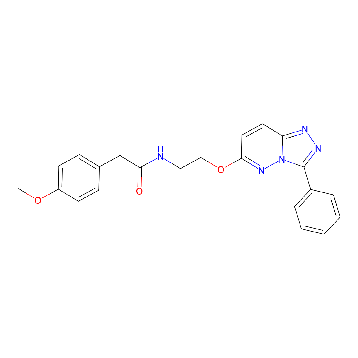 2-(4-methoxyphenyl)-N-(2-((3-phenyl-[1,2,4]triazolo[4,3-b]pyridazin-6-yl)oxy)ethyl)acetamide molecular structure, CAS 1021065-99-5