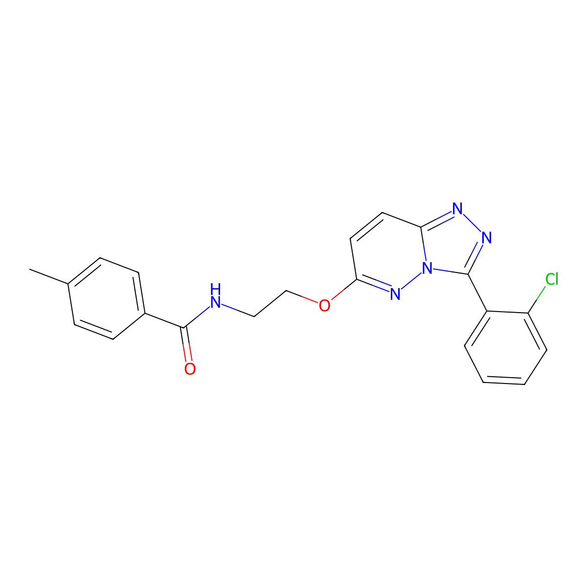 N-(2-((3-(2-chlorophenyl)-[1,2,4]triazolo[4,3-b]pyridazin-6-yl)oxy)ethyl)-4-methylbenzamide molecular structure, CAS 1021066-51-2