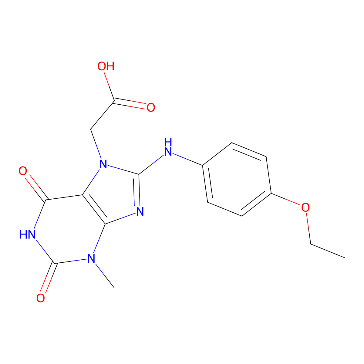 2-(8-((4-ethoxyphenyl)amino)-3-methyl-2,6-dioxo-2,3-dihydro-1H-purin-7(6H)-yl)acetic acid molecular structure, CAS 1021066-67-0