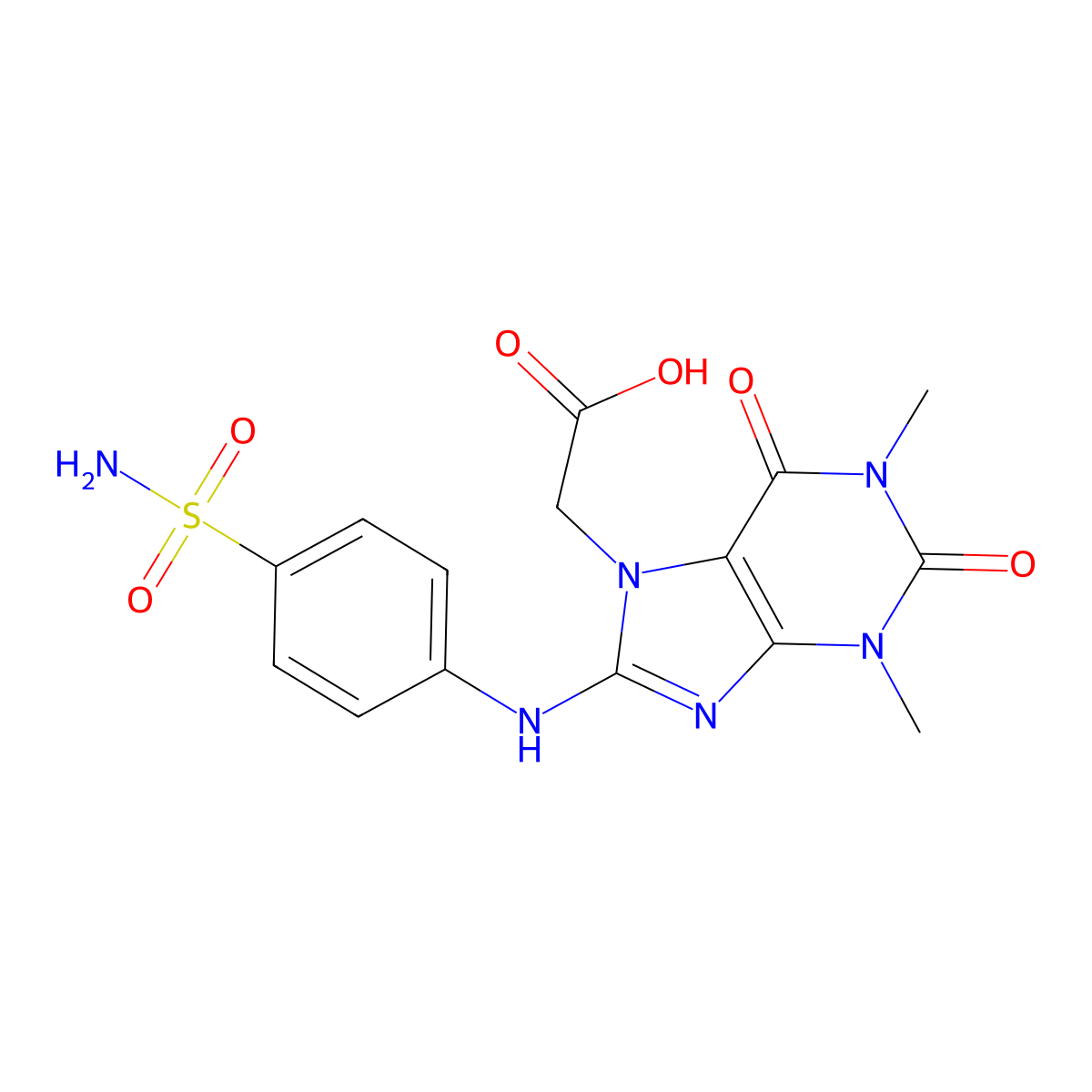 2-(1,3-dimethyl-2,6-dioxo-8-((4-sulfamoylphenyl)amino)-2,3-dihydro-1H-purin-7(6H)-yl)acetic acid molecular structure, CAS 1021066-81-8