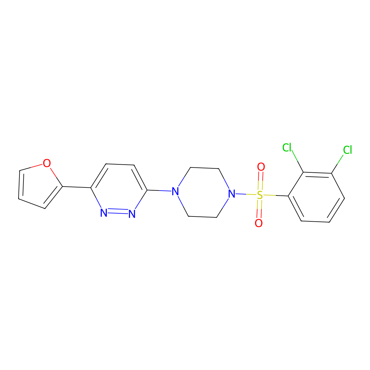 3-(4-((2,3-Dichlorophenyl)sulfonyl)piperazin-1-yl)-6-(furan-2-yl)pyridazine molecular structure, CAS 1021066-88-5