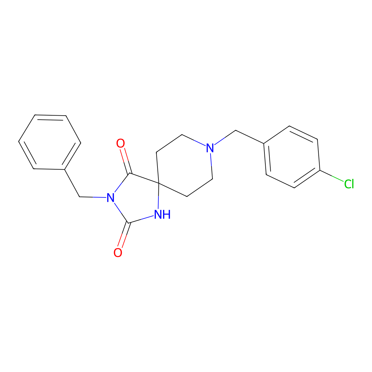 3-Benzyl-8-(4-chlorobenzyl)-1,3,8-triazaspiro[4.5]decane-2,4-dione molecular structure, CAS 1021066-91-0