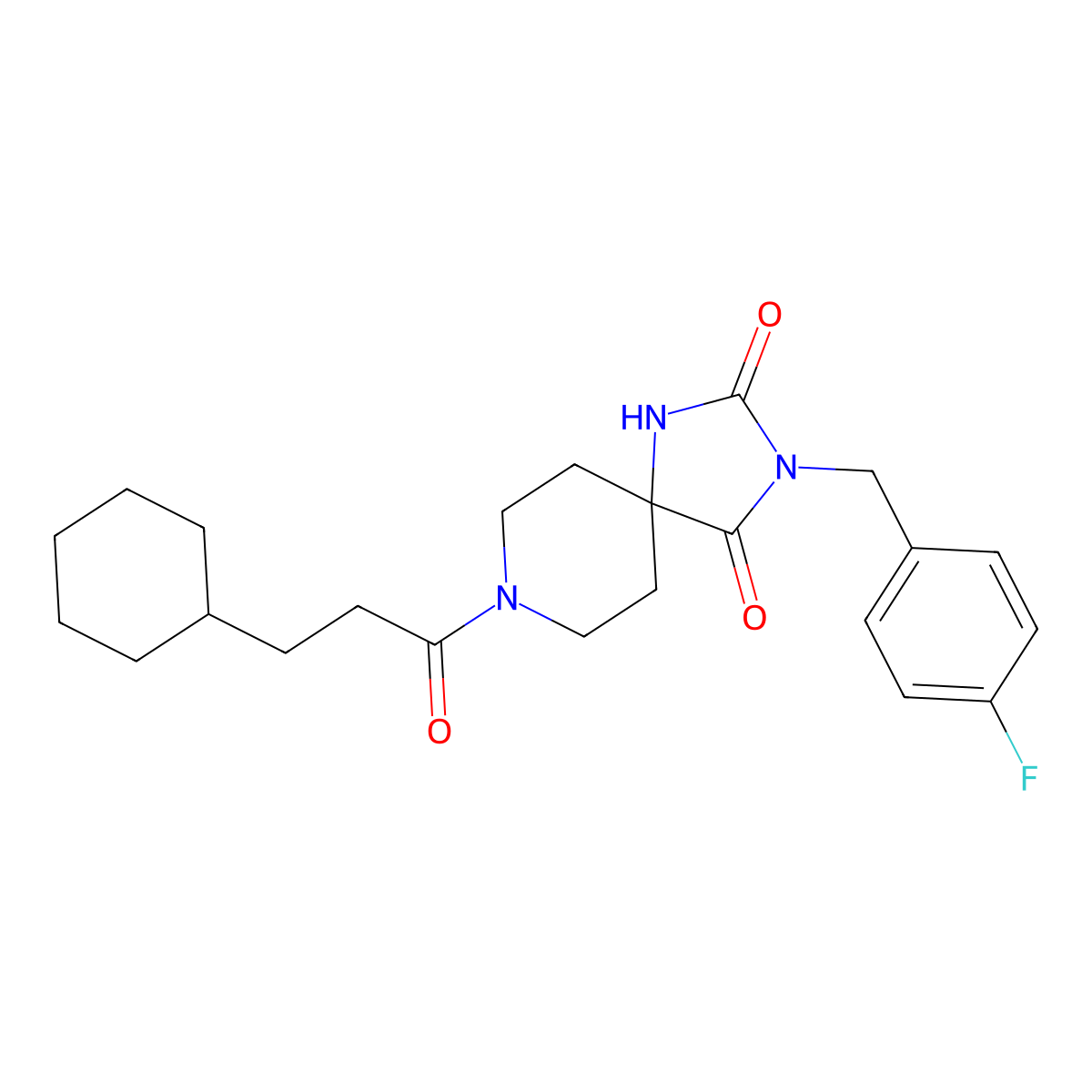 8-(3-Cyclohexylpropanoyl)-3-(4-fluorobenzyl)-1,3,8-triazaspiro[4.5]decane-2,4-dione molecular structure, CAS 1021066-99-8
