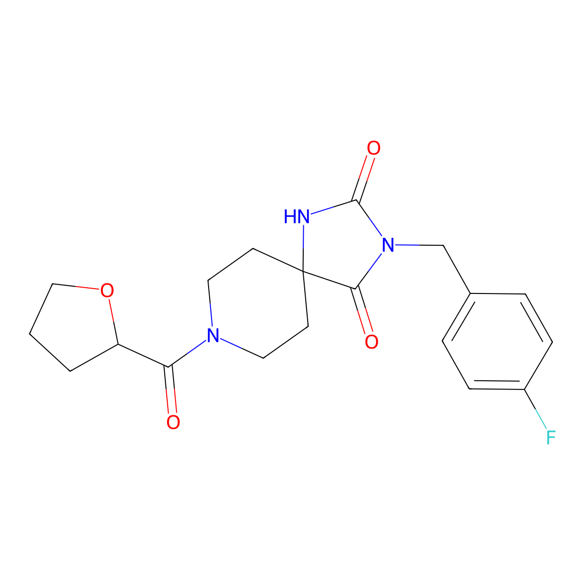 3-(4-Fluorobenzyl)-8-(tetrahydrofuran-2-carbonyl)-1,3,8-triazaspiro[4.5]decane-2,4-dione molecular structure, CAS 1021067-03-7