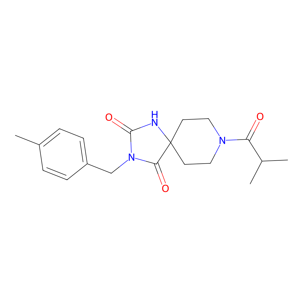 8-Isobutyryl-3-(4-methylbenzyl)-1,3,8-triazaspiro[4.5]decane-2,4-dione molecular structure, CAS 1021067-08-2