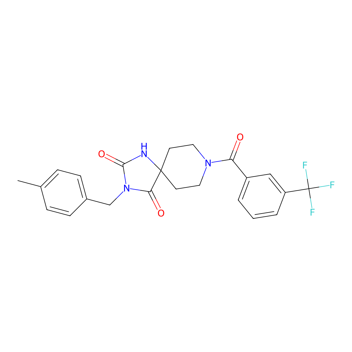 3-(4-Methylbenzyl)-8-(3-(trifluoromethyl)benzoyl)-1,3,8-triazaspiro[4.5]decane-2,4-dione molecular structure, CAS 1021067-10-6
