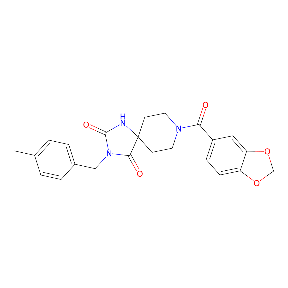 8-(1,3-Benzodioxol-5-ylcarbonyl)-3-(4-methylbenzyl)-1,3,8-triazaspiro[4.5]decane-2,4-dione molecular structure, CAS 1021067-12-8