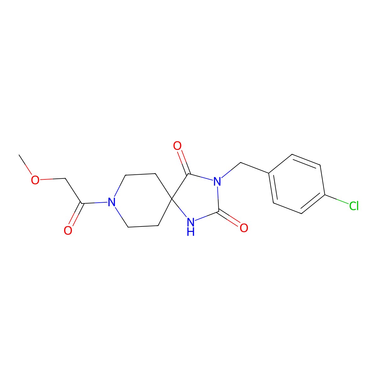 3-(4-Chlorobenzyl)-8-(2-methoxyacetyl)-1,3,8-triazaspiro[4.5]decane-2,4-dione molecular structure, CAS 1021067-17-3