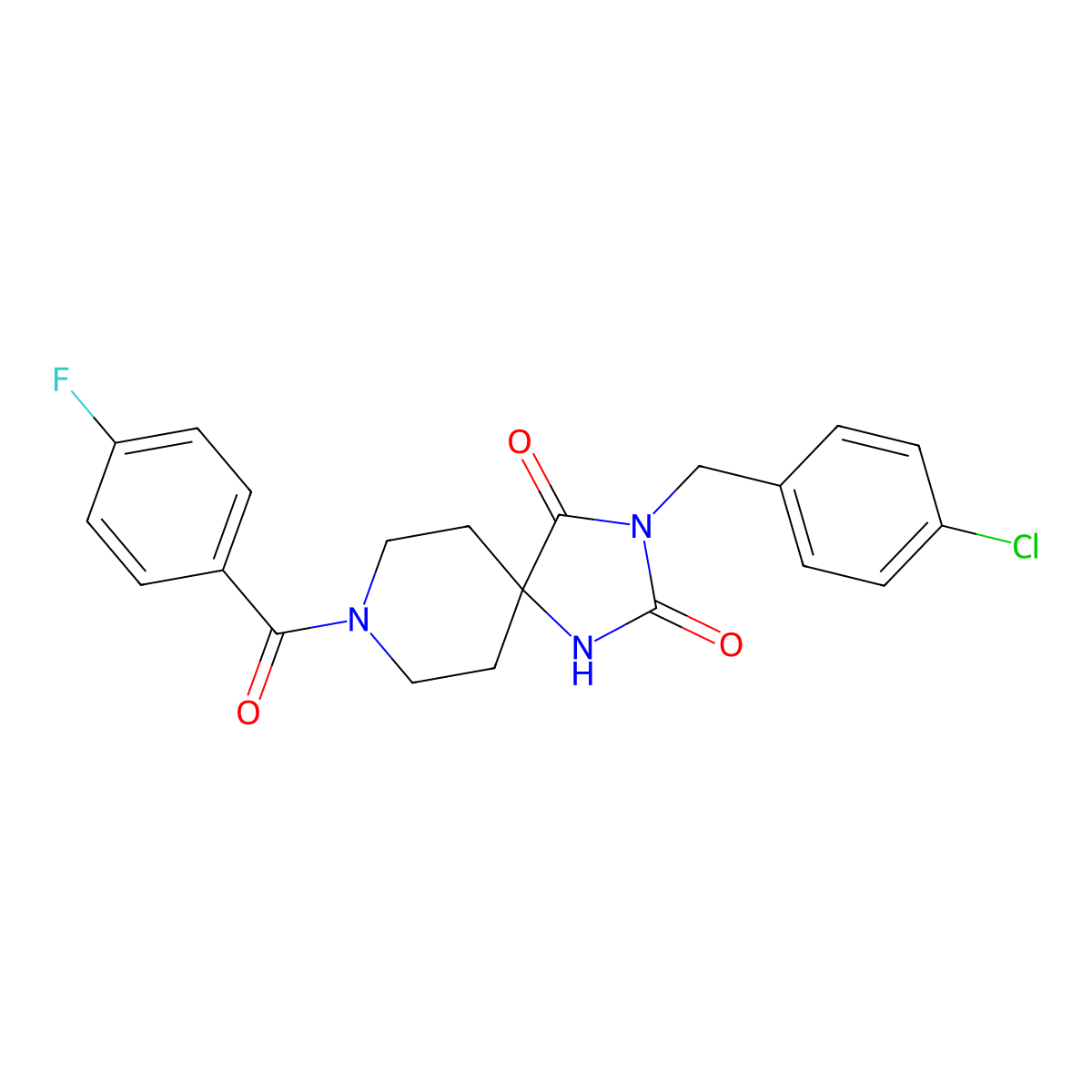 3-(4-Chlorobenzyl)-8-(4-fluorobenzoyl)-1,3,8-triazaspiro[4.5]decane-2,4-dione molecular structure, CAS 1021067-20-8