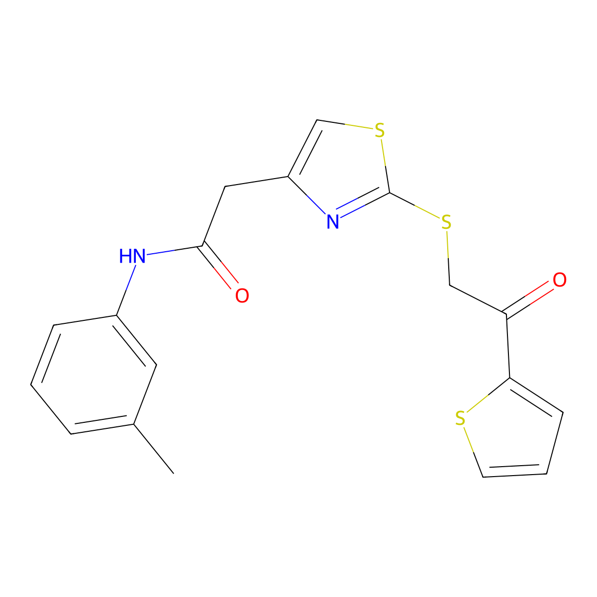 2-(2-((2-oxo-2-(thiophen-2-yl)ethyl)thio)thiazol-4-yl)-N-(m-tolyl)acetamide molecular structure, CAS 1021069-49-7