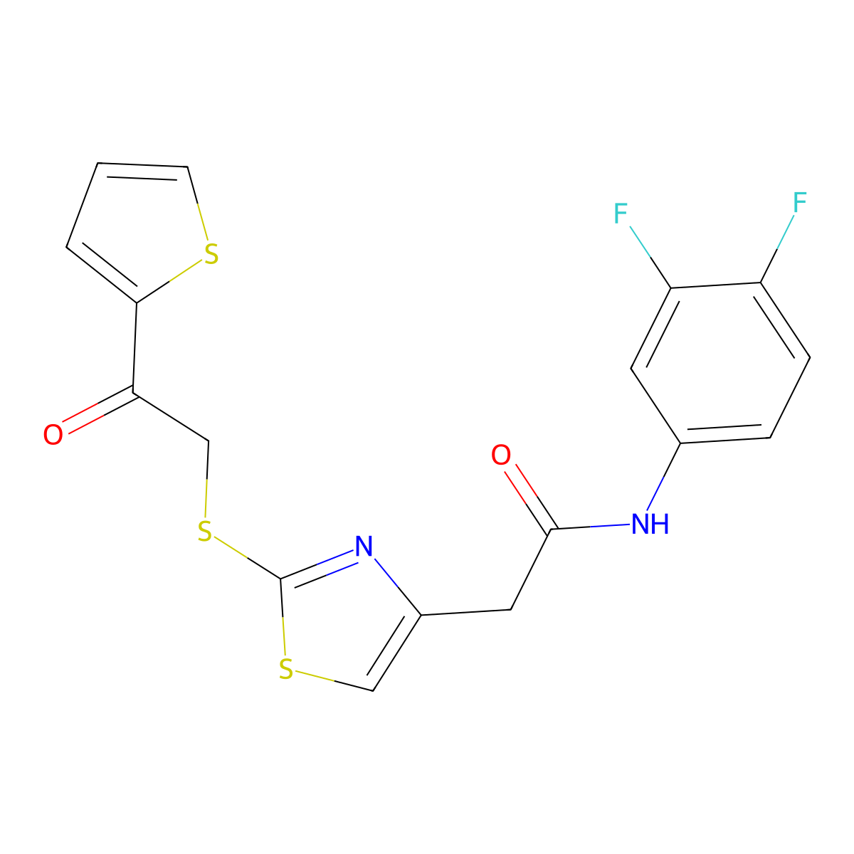 N-(3,4-difluorophenyl)-2-(2-((2-oxo-2-(thiophen-2-yl)ethyl)thio)thiazol-4-yl)acetamide molecular structure, CAS 1021069-53-3