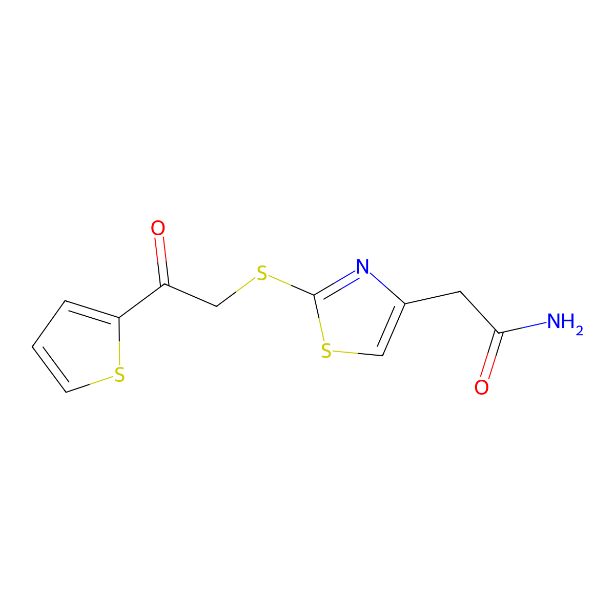 2-(2-((2-Oxo-2-(thiophen-2-yl)ethyl)thio)thiazol-4-yl)acetamide molecular structure, CAS 1021069-61-3