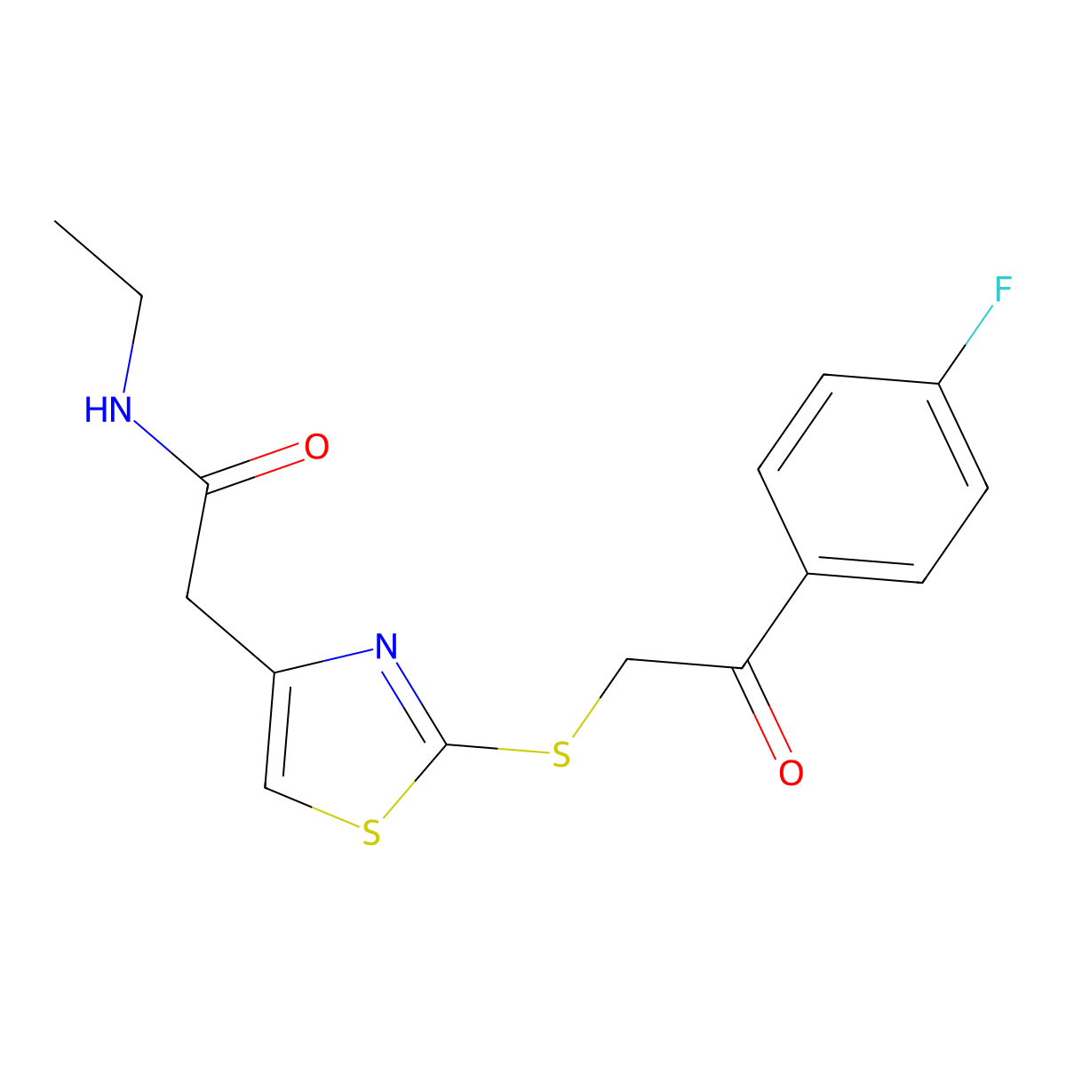 N-ethyl-2-(2-((2-(4-fluorophenyl)-2-oxoethyl)thio)thiazol-4-yl)acetamide molecular structure, CAS 1021069-77-1